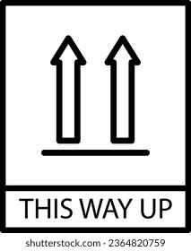 Icono de esta forma hacia arriba con marco negro aislado en fondo blanco. Símbolo del paquete de Way up. Ilustración de vector de etiqueta