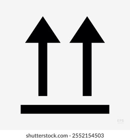 Por Aquí Arriba. Indicador de Orientación correcto. Símbolo de empaquetado. Signo y etiqueta que indica los paquetes que deben mantenerse en posición vertical para proteger el contenido. Flechas hacia arriba - Símbolo de Vector