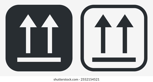 É Assim Que Sobe. Indicador De Orientação Correto. Símbolo de Embalagem. Assine e rotule indicando os pacotes que devem ser mantidos verticalmente para proteger o conteúdo. Setas para Cima - Símbolo de Vetor