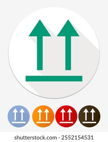 Por Aquí Arriba. Indicador de Orientación correcto. Símbolo de empaquetado. Signo y etiqueta que indica los paquetes que deben mantenerse en posición vertical para proteger el contenido. Flechas hacia arriba - Símbolo de Vector