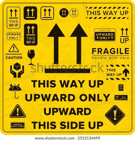 This Way Up. Correct Orientation Indicator. Packaging Symbol. Sign and Label Indicating Packages That Must Be Kept Upright to Protect Contents. Upward Arrows - Vector Symbol