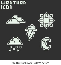 this is Weather icon use 1 bit style in pixel art with white color and black background ,this item good for presentations,stickers, icons, t shirt design,game asset,logo and your project.