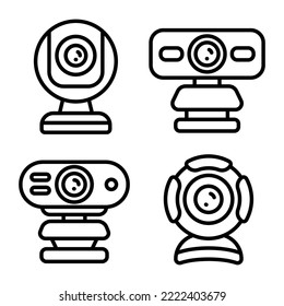 Este es un vector de iconos de línea de Cam Web, con cuatro opciones de forma, se puede utilizar para Web, App o Print 