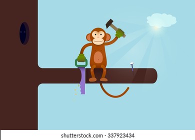 This Webpage is Under Construction concept. Monkey cartoon fun