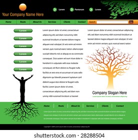 This website vector template background has a man with tree roots