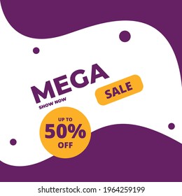 This weekend mega sale banner, 50% off. Vector illustration.