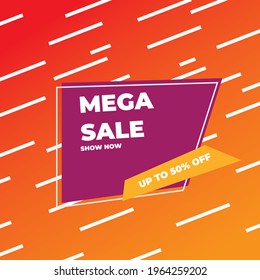 This weekend mega sale banner, 50% off. Vector illustration.