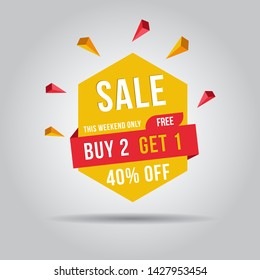 This weekend only buy 2, free get 1 sale banner, 40% off. Vector illustration
