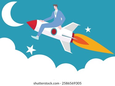 This whimsical and imaginative scene combines elements of business and space travel, symbolizing ambition, progress, and the pursuit of dreams.