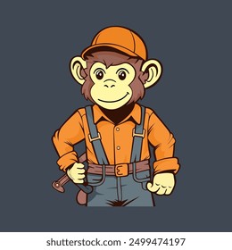 This whimsical vector design features a charming monkey carpenter hard at work. With a playful expression and tool belt slung over its shoulder, this delightful illustration combines creativity.