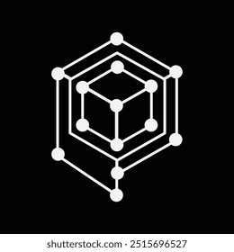 This white colored logo design in simple flat style is an initial letter P in hexagonal shape with dots connected each other for technology related logo