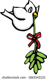 This white dove is positioning the mistletoe in the perfect place to maximize kisses. 