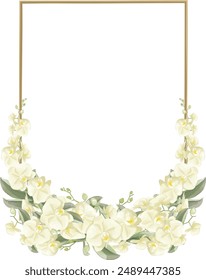 This is a white orchid flower arrangement with a frame made manually with Adobe Illustrator