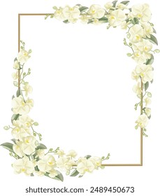 This is a white orchid flower arrangement with a box frame made by hand using Adobe Illustrator