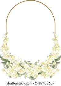 This is a white orchid flower arrangement with a frame made manually using Adobe Illustrator