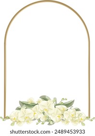 This is a white orchid flower arrangement with a frame made manually using Adobe Illustrator