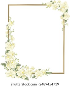 This is a white orchid flower arrangement with a frame made manually using Adobe Illustrator