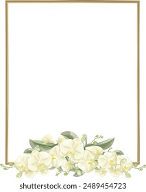 This is a white orchid flower arrangement with a frame made manually using Adobe Illustrator