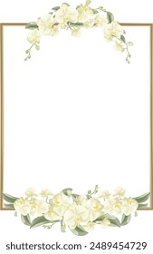 This is a white orchid flower arrangement with a frame made manually using Adobe Illustrator