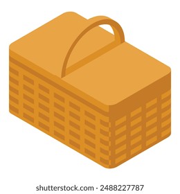 This is a wicker picnic basket closed with a handle for carrying food isometric icon
