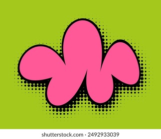 This wide-format illustration features a whimsical coral cloud shape with bold black outlines, floating across a vibrant lime green pop art background, speckled with iconic halftone dots for a lively 