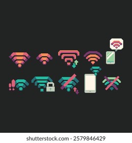 this is wifi icon set in pixel art style this item good for presentations,stickers, icons, t shirt design,game asset,logo and your project.