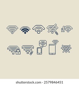  this is wifi icon set in pixel art style this item good for presentations,stickers, icons, t shirt design,game asset,logo and your project.