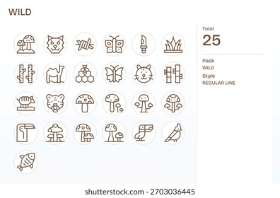 Este paquete de iconos Wild incluye 25 Vectores de línea regular, perfectos para mejorar las interfaces digitales.
