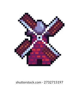 this is windmill in pixel art with colorful color and white background ,this item good for presentations,stickers, icons, t shirt design,game asset,logo and your project.