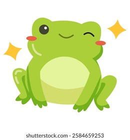 This wink green frog illustration is suitable for cute frog stickers etc