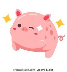 This wink little pig illustration is suitable for cute frog stickers etc