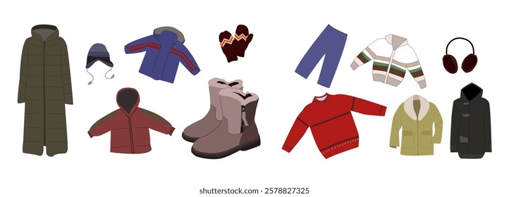 This Winter Outfit Set is a collection of warm and cozy winter clothing illustrations that are stylish and versatile, ideal for fashion, seasonal promotions, editorial content and branding.