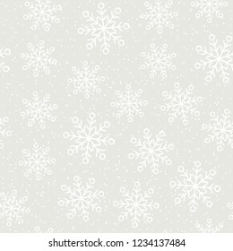 This is a winter seamless pattern with snowflakes. New Year and Christmas background. Vector illustration.
