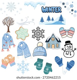Este pack de Ilustración vectorial invernal incluye una colección de Elementos de temporada como copos de nieve, muñecos de nieve, árboles de invierno, mitones, bufandas, sombreros, casa acogedora, detalles helados e íconos de Clima frío. Diseñado en un estilo plano lindo, limpio y agradable, este conjunto de Vector es perfecto para diseños invernales, gráficos de vacaciones, tarjetas de felicitación, carteles, redes sociales, pegatinas, proyectos infantiles y marca festiva. Ilustraciones de Vector totalmente editables aptas para impresión y uso digital.
