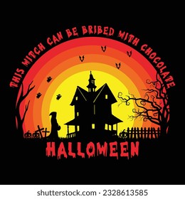 This witch can be bribed with chocolate Halloween T-shirt Design for men and women