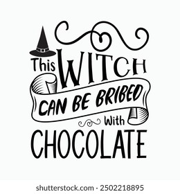 Esta bruja se puede sobornar con chocolate, divertido Vector de diseño de camisa de Halloween, ilustración retro de Halloween, citas de tipografía de Halloween diseño de camiseta