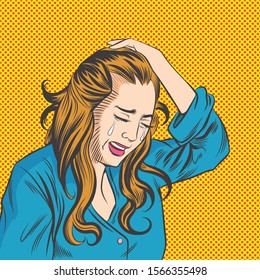 This woman is crying very hard.Pop art retro vector illustration