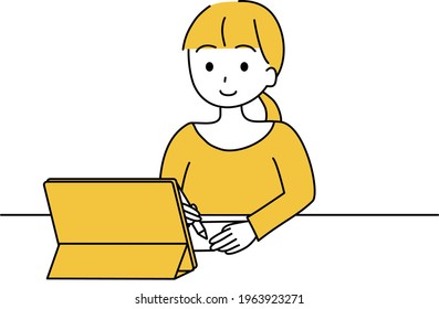 This woman is learning on tablets