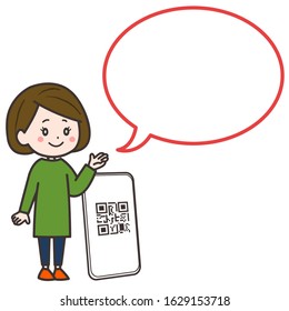This is a woman and a smartphone and an illustration of the balloon.This is a vector image.