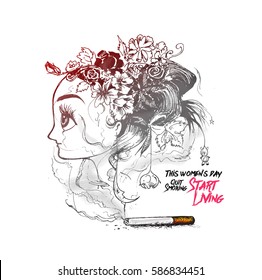 This women's day quit smoking start living. Hand Drawn Sketch Vector illustration.