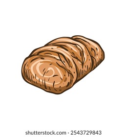 Dies ist eine wunderschöne Illustration, die einen handwerklichen Brotlaib zeigt, perfekt für kulinarische und Bäckereithemen