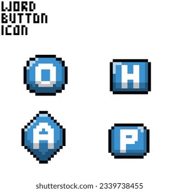 this is word button icon in pixel art with blue color and white background this item good for presentations,stickers, icons, t shirt design,game asset,logo and your project.