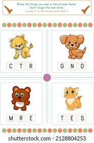 This worksheet is about the activity of finding which letter the objects end with.