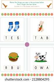 This worksheet is about the activity of finding which letter the objects end with.