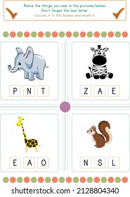 This worksheet is about the activity of finding which letter the objects end with.