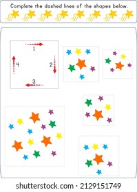 This worksheet is about completing the shape by following the dashed lines.