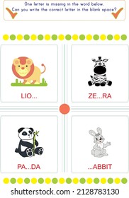 This worksheet is about the missing letter completion activity.