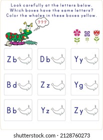 Dieses Arbeitsblatt ist eine für Kinder passende Aktivität für Groß- und Kleinbuchstaben. Nach der richtigen Antwort wird das Bild gemalt.