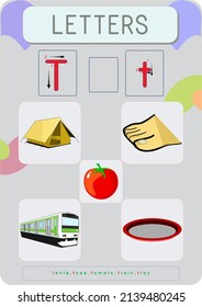 This worksheet contains the spelling of a letter of the alphabet and pictures that begin with that letter.
