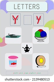 This worksheet contains the spelling of a letter of the alphabet and pictures that begin with that letter.